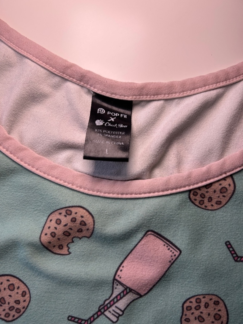 POP Fit Pajama Set Milk & Cookies Mint Green Print Tank and Lounge Shorts Large - Picture 3 of 7